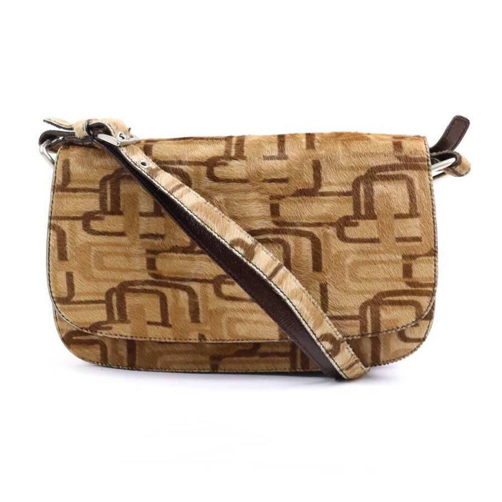 Prada shoulder bag brown silver pony leather